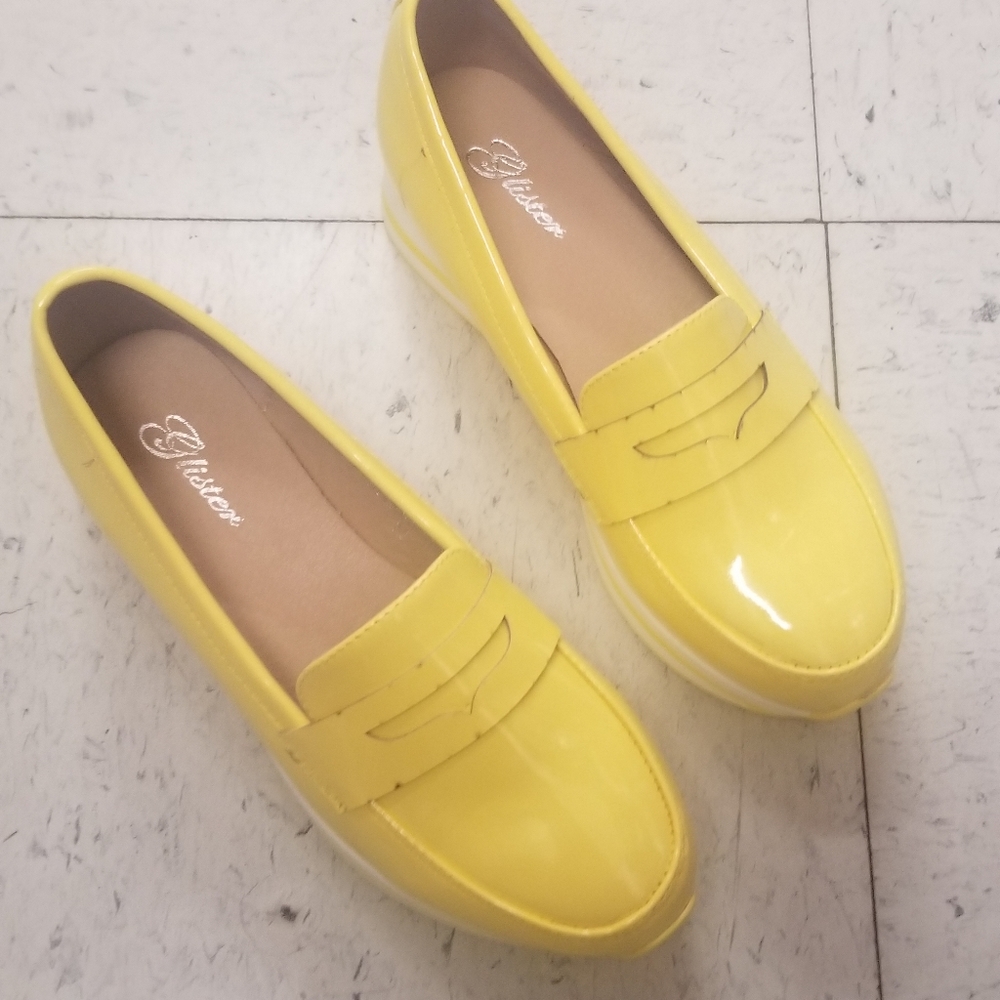 Women's Yellow Patent Slip On Loafers - Picture 2 of 5